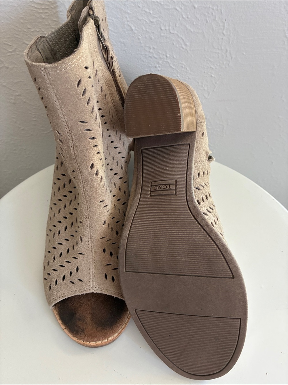 Toms Beige Laser-Cut Peep-Toe Ankle Booties